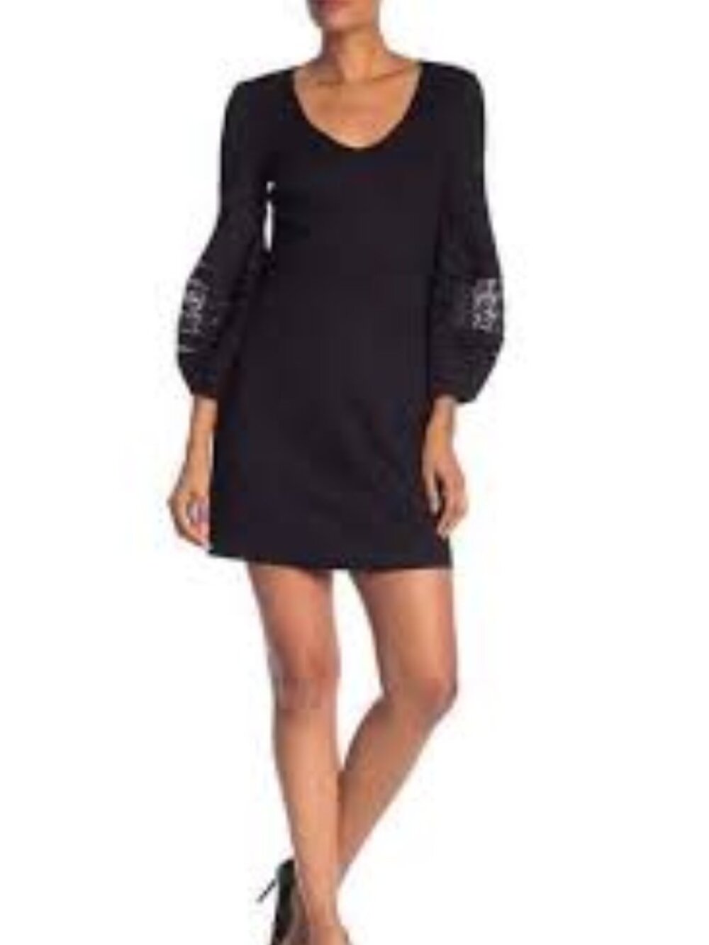 Trina Turk Gianna Black Mini Dress with Eyelet Balloon Sleeves Size 8